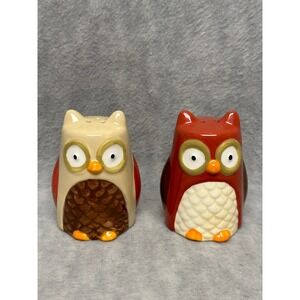 Unbranded Owl Salt and Pepper Shakers Set of 2 Fall Tones Ceramic